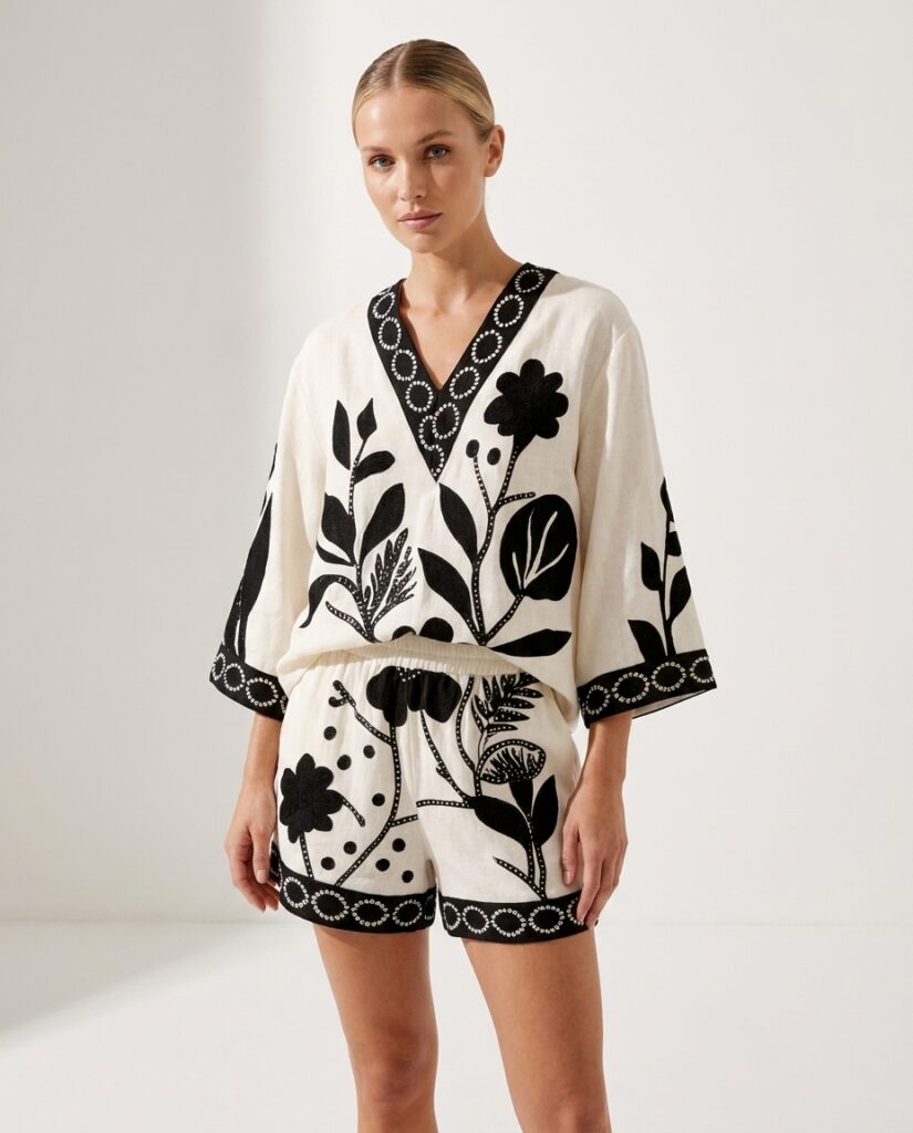 Set floral veror bardhë e zi