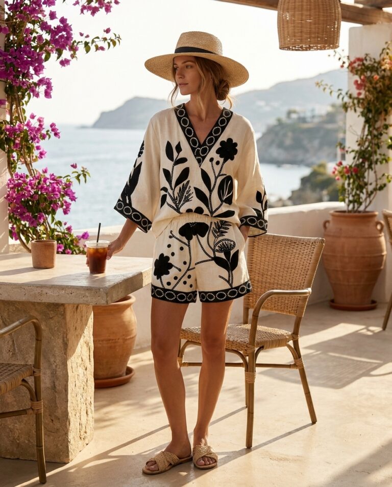 Set floral veror bardhë e zi