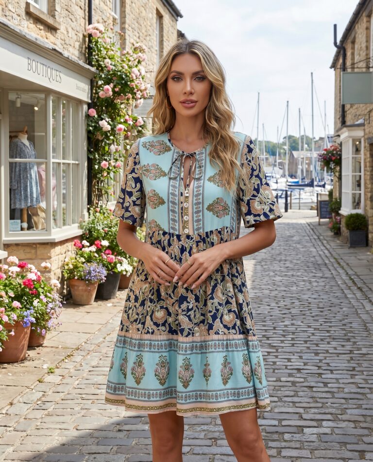 Fustan bohemian floral për pushime