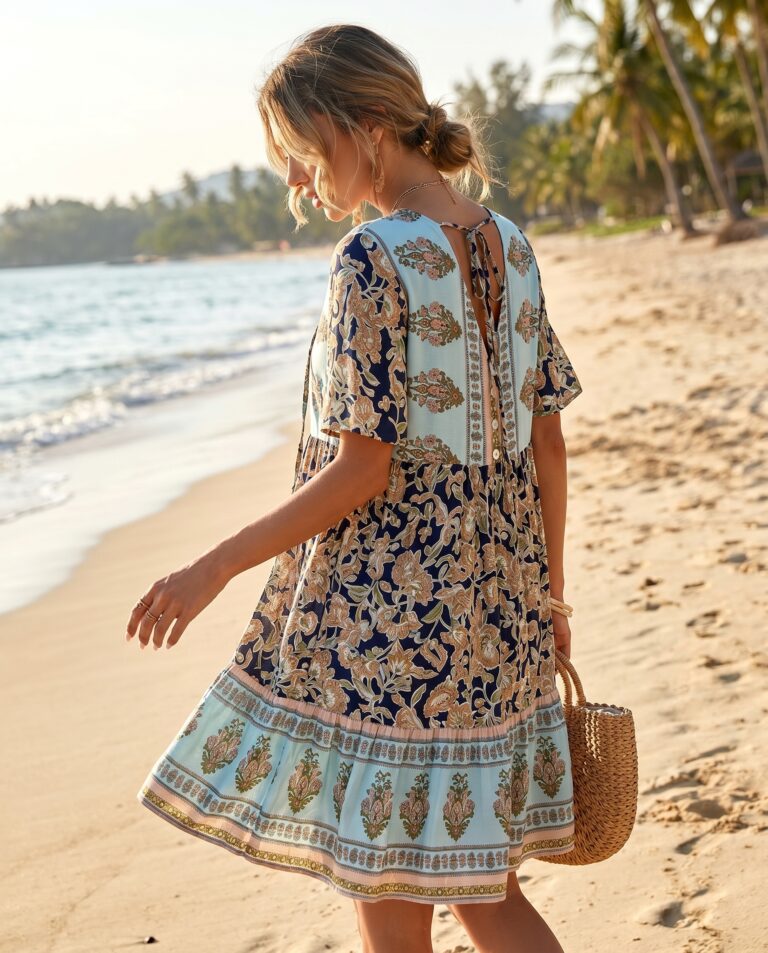 Fustan bohemian floral për pushime
