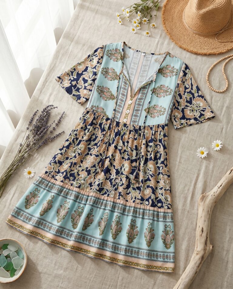 Fustan bohemian floral për pushime